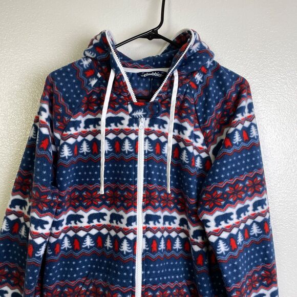 Chubbies Mens The Woodland Chubbsie 2.0 Romper Fleece Blue Zip Hooded Medium EUC - Picture 3 of 9